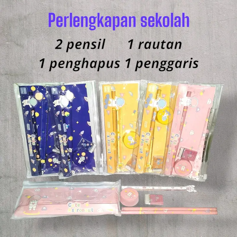 pouch alat tulis lengkap pensil 2 penggaris kuat 1 penghapus 1 rautan 1 pouch 0