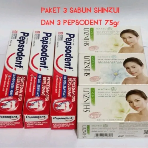 PAKET HEMAT 3 PCS SABUN SHINZUI DAN 3  PEPSODENT 75g Soap Mandi Pencerah Cair Mencerahkan Perawatan