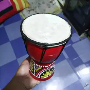 kendang jimbe 20 cm merah dengan Desain Seni Afrika untuk Musik Tradisional dan Dekorasi Rumah