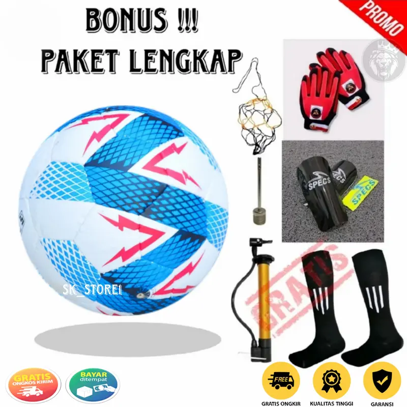 Bola Sepak Murah Size 5 Buat Anak Anak Jahitan Manual Lapang Rumput Bonus Sarung Tangan Dan Alat Pompa 5