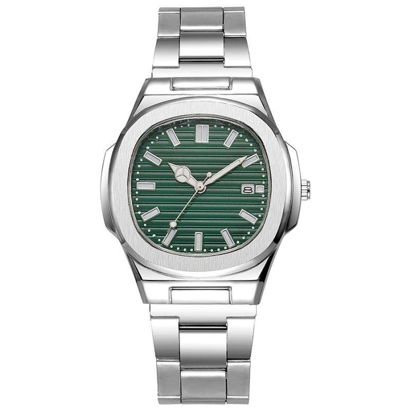 Đồng hồ đeo tay nam quartz hình vuông có lịch, dây thép không gỉ, phong cách…