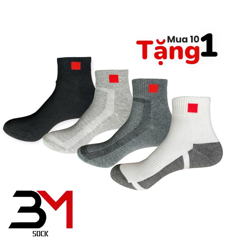 [10 Tặng 1] Tất Cổ Trung Tất Cổ Cao Trên Mắt Cá 8cm Dày Không Lộ Da Cotton Mềm Mịn Thoáng Khí, Combo 10 Đôi Vớ Cổ Trung Nam Nữ Size 35-43 vớ nam vớ trắng Made In Vietnam