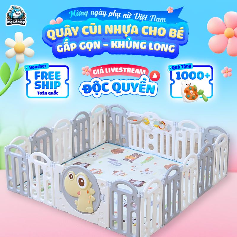 Quây Nhựa Cho Bé Cải Tiến 2 Đế Chắc Chắn, Quây Cũi Nhựa Gấp Gọn Khủng Long Quây Bóng Nhiều Màu