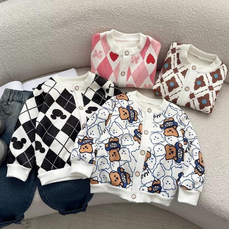 Áo khoác Cardigan Trẻ Em Mùa Thu Đông, Áo Len lót nhung cho bé trai từ 1-5 tuổi