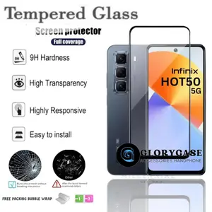 Tempered glass full lem screen protector  untuk INFINIX HOT 50 4G 5G 50I