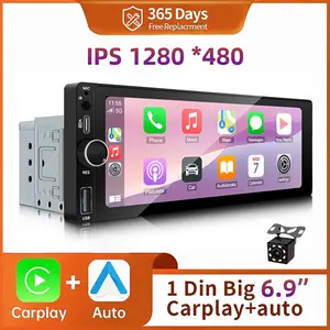 IPS 6.9 Inch 1Din Carplay Android Auto Car Radio Multimedia Video MP5 Player HD Touch Screen No DVD Bluetooth Stereo Universal