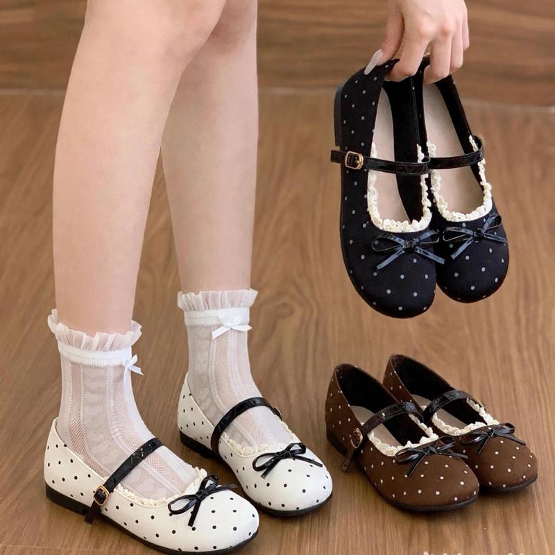 GIÀY BÚP BÊ MARY JANE CHẤM BI NƠ REN -TIỂU THƯ- SANG CHẢNH