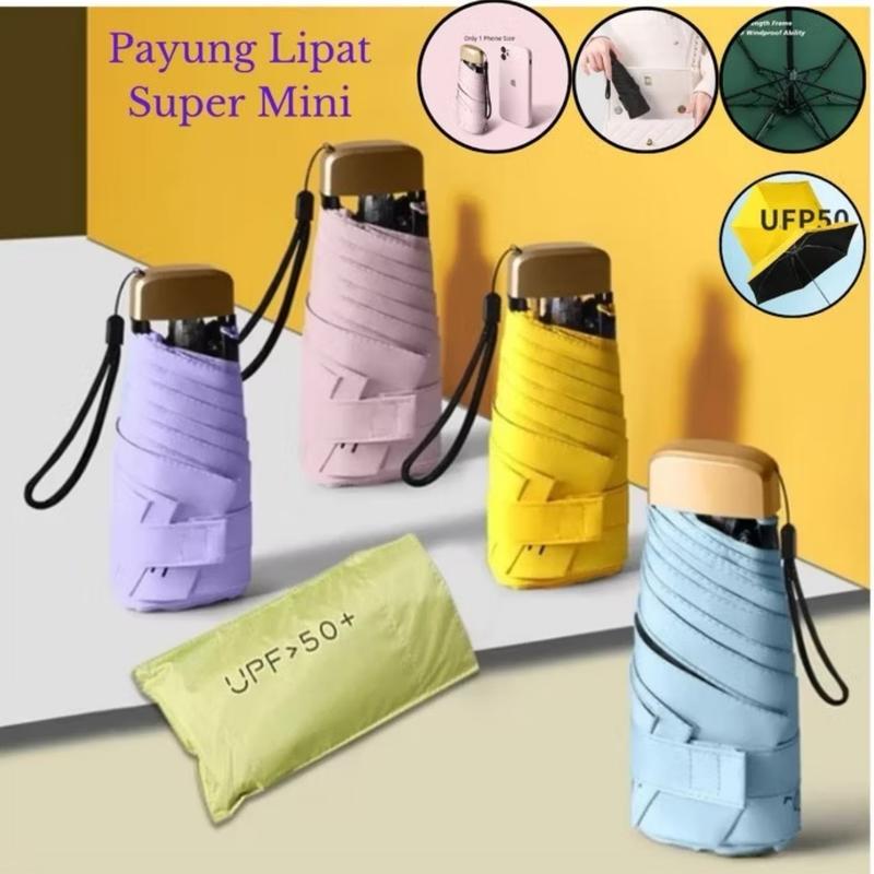 Payung Kapsul Gepeng Lipat Anti UV UPF 50+ Free Pouch Motif Polos Folding Umbrella Ultra Violet Payung Tabir Surya Hujan atau Panas 1