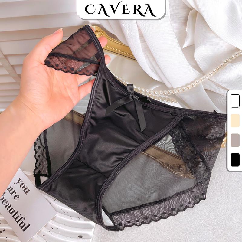 Quần Lót Nữ Cotton Kiểu Dáng Xinh Xắn Đính Nơ Phối Ren Mềm, Quần Chip Thoáng Khí Đáy 2 Lớp Kháng Khuẩn CAVERA L8836