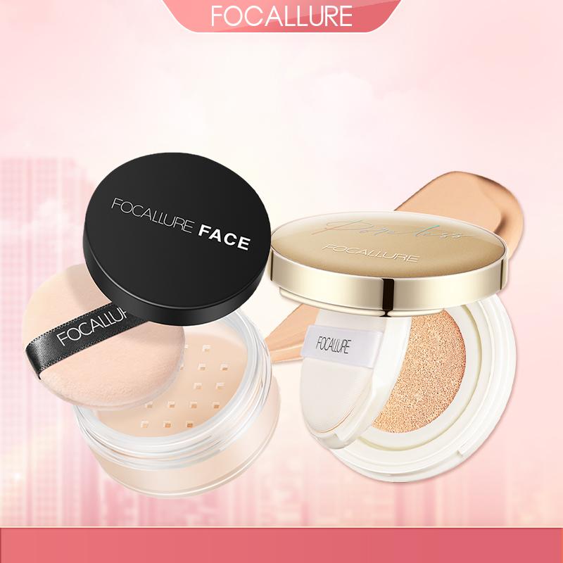  FOCALLURE Combo 2 Món Cushion Phấn Nước Hỗ Trợ Che Khuyết Điểm + Phấn Phủ Dạng Bột Hỗ Trợ Kiềm Dầu Phù Hợp Trang Điểm Hằng Ngày Cho Mọi Loại Da 
