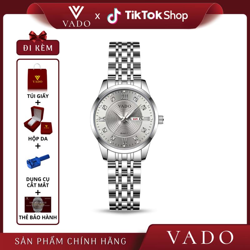 [VD - DHJ770V] Đồng hồ nữ mặt tròn sang chảnh, dây kim loại, mặt đính đá, phong cách sang trọng - DHJ770 VADO