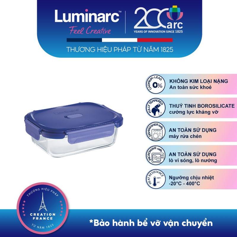 Bộ 3 Hộp Thuỷ Tinh Luminarc Putina Chữ Nhật 370ml - 650ml - 1040ml - LUPU370650104003M