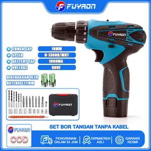 FUYAON Bor Listrik Asli 98VF/198VF dengan 2 Baterai 1000mAh Motor Tanpa Sikat Kecepatan 1300r/menit Cocok untuk Rumah Tangga & Industri Set Bor Tangan Tanpa Kabel FUYAON Bor Listrik Asli 98VF/198VF dengan 2 Baterai 1000mAh Motor Tanpa Sikat Kecepatan 1300r/menit Cocok untuk Rumah Tangga & Industri Set Bor Tangan Tanpa Kabel