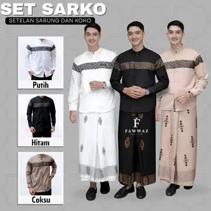 Setelan SARKO Sarung Dan Koko Lengan Panjang Dewasa Motif Kobata Qinang Kombinasi Batik Sarung Motif Sarang Tawon Bahan Katun Adem Size M - XXL