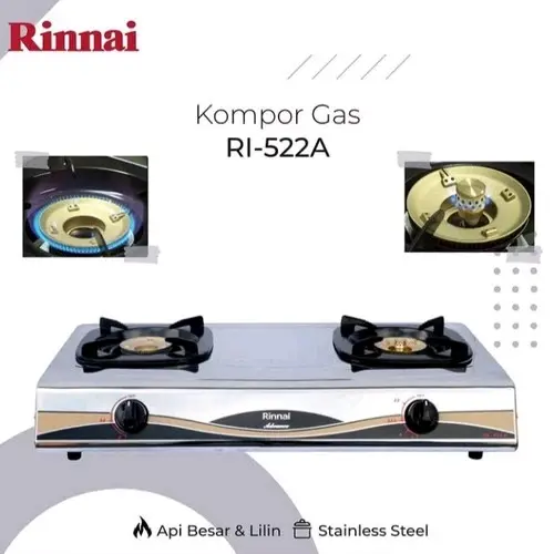 Kompor gas 2 tungku Rinnai RI-522A RI-522E RI-522C FREE PACKING DUS 0