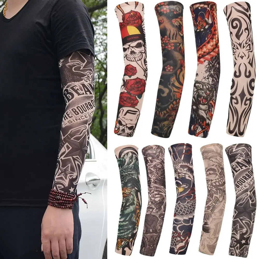 Flower Arm Pattern UV Protection Cycling Arm Sleeve Breathable Seamless Flower Arm Tattoo Sleeve High Elasticity Anti-UV Sun Protection Cover Outdoor