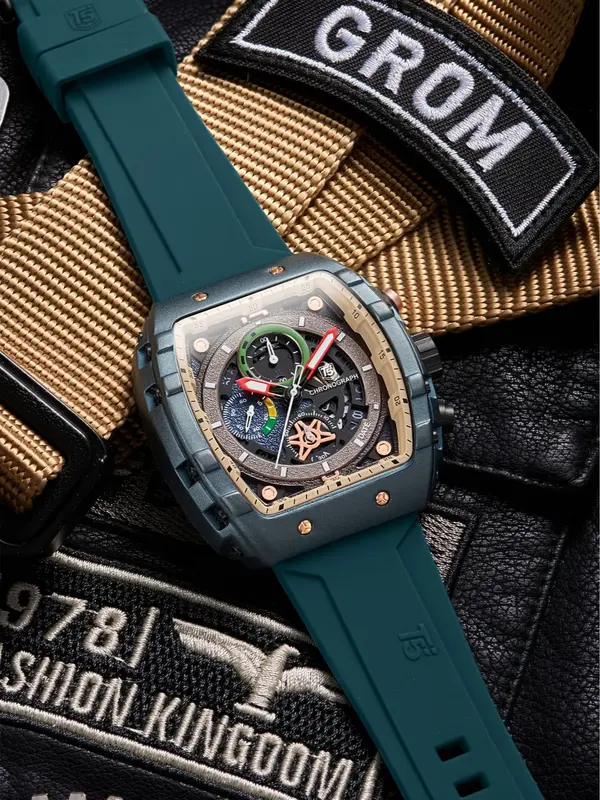 Jam Tangan T5 Original Eksekutiv 56G Rubber Strap Olahraga Kemewahan Chrono Aktif Black Blue Grey Multi Warna 4