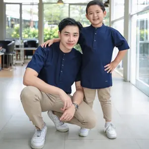 COTTONZY Koko Couple Ayah dan Anak Laki Laki Warna Navy Usia anak 1 tahun, remaja, dewasa, dan big size. Bahan Katun Premium Model Simple untuk Acara Formal dan Casual