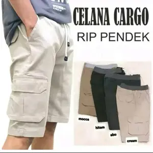 Celana Cargo Rip Pendek Pria Dewasa Katun Bahan Adem Tidak Nerawang Hitam Biru Hijau Putih Merah Size L Lingkar Pinggang 55cm Panjang 50cm - Shorts, Santai, Wanita