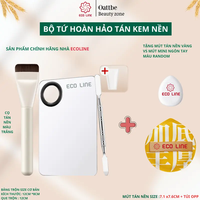 Dụng cụ tán kem nền khay trộn kem nền kèm cọ tán kem nền và bảng gậy dàn nền