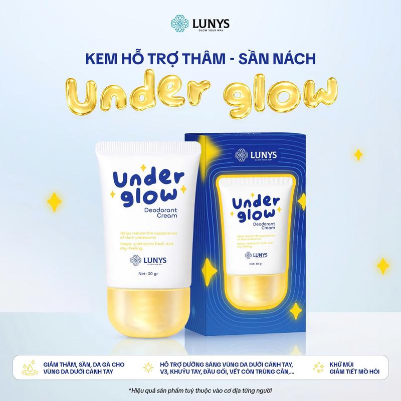 Kem Hỗ Trợ Giảm Thâm Làm Trắng Vùng Da Dưới Cánh Tay Under Glow - 30gr Hỗ Trợ Dưỡng Trắng , Khử Thâm, Khử Mùi Ngăn Tiết Mồ Hôi Vùng Da Dưới Cánh Tay - Lunys