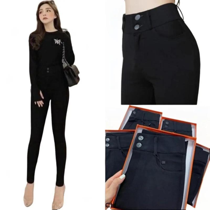 Quần Legging nữ cạp cao dài có túi 2 cúc cài khoá kéo -  Quần legging đen nữ co giãn gen bụng vải Umi dày ôm body