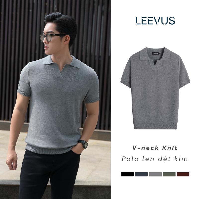 [TẶNG HỘP CHO ĐƠN TỪ 499K] Áo polo LEN DỆT KIM nam V-neck Knit vải dệt tổ ong phối màu neutral thanh lịch LEEVUS APL335 Menswear Shirt