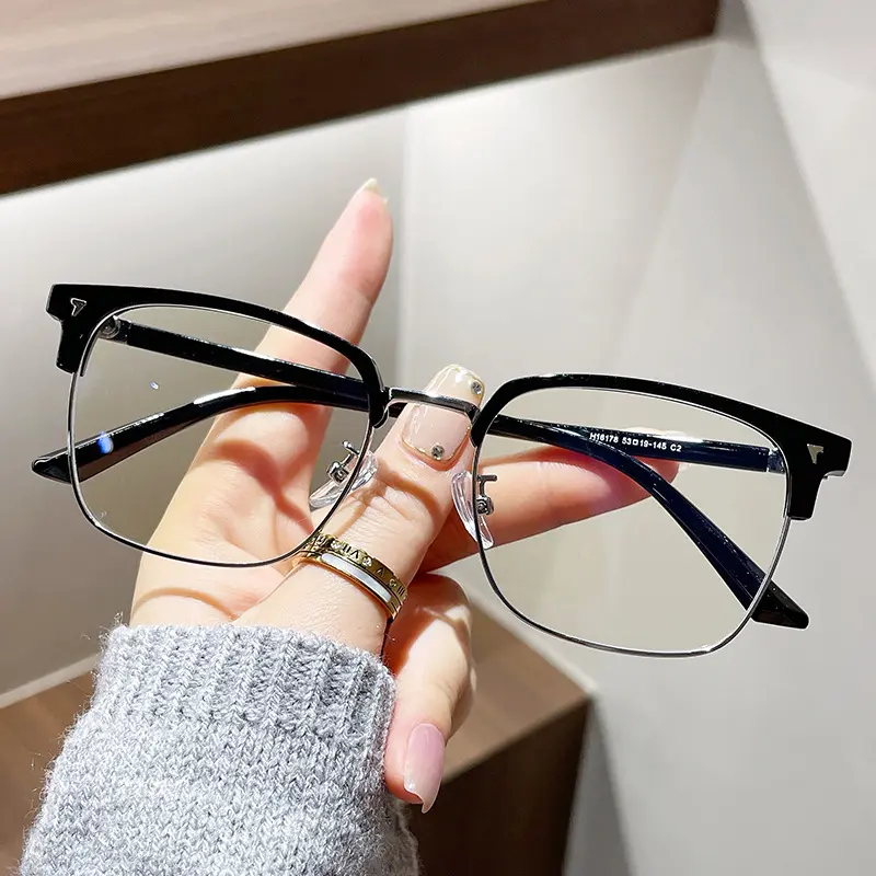 Gọng Kính Mắt Cổ Điển Thiết Kế Lông Mày Cho Nam, Gọng Kính Đeo Mắt Nửa Gọng Phẳng Tròng Kính