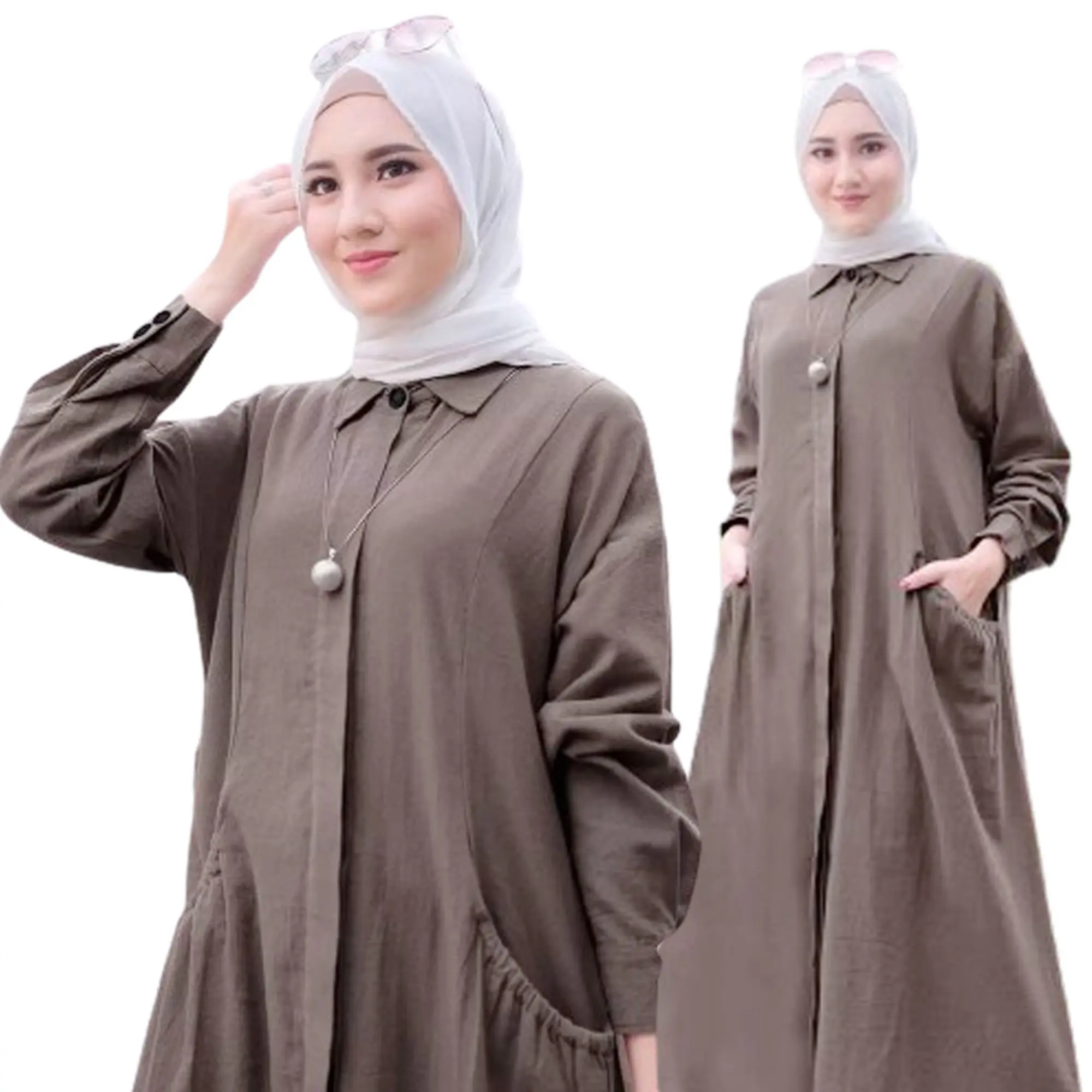 Gamis Midi Dress Nadia Linen Ramy Premium Wanita Cantik Muslim Nyaman
