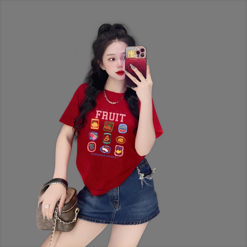  Áo Thun thái nữ   FRUIT. A89  Form vừa 40-60kg Form rộng 50-72kg Top Áo Cổ Tròn Women Cotton mềm mịn mát 