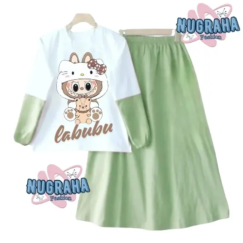 Nugraha.fashion - Labubu 03 Setelan Anak Perempuan Terbaru 2025 Motif Sablon Bahan Crinkle Airflow Nyaman 4