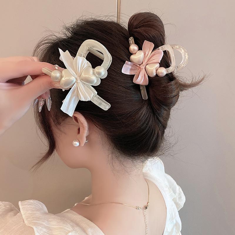  Kẹp Tóc Thiết Kế Hình Ngọt Ngào Màu Hồng Thanh Lịch Có Thắt Nơ Dành Cho Nữ Kẹp Cá Mập Updo Sau Đầu Kẹp Tóc Trung Bình Mũ Cài Tóc 