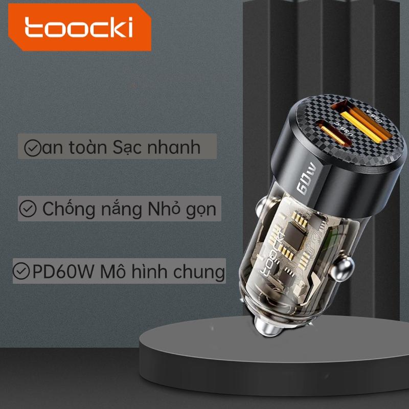 Bộ sạc ô tô, Toocki, Sạc nhanh 3.0 PD, Sạc nhanh, Type C, 60W / 50W, Thích hợp cho iPhone 15, 14, 13, 12 và Samsung S22, S23 Ultra, Bộ sạc điện thoại trên ô tô 0