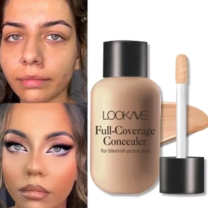 LOOKAVE Mini Matte Liquid Concealer Foundation Dengan Daya Tutup Maksimal Lingkaran hitam di Mata & Pori - pori Kulit Wajah Concealer Tahan Air & Tahan Lama Mencerahkan 4