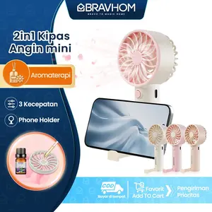 (COD)Bravhom 2lN1 Kipas Angin Mini PortableAromaterapi 3 Kecepatan Phone Holder