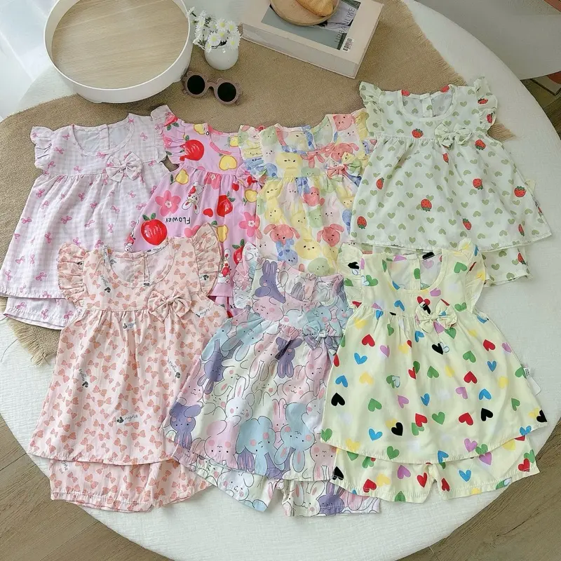 NT019 Bộ cộc tay vải lanh gắn nơ, bộ tole sát nách dáng cánh tiên cho bé gái, bộ tôn dáng cánh tiên (bảng màu 5)