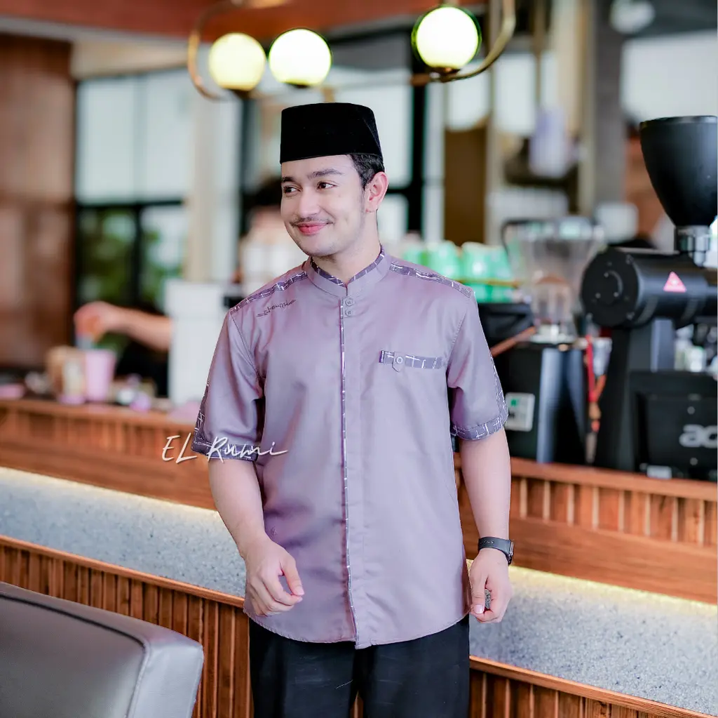 Elrumi Baju Koko Pendek Motif Yisunsin Kombinasi Batik New Kain Katun Toyobo Pria Muslim Dewasa