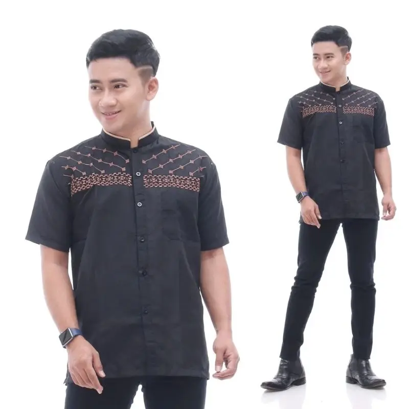 Baju Koko Bordir Jasuke Alkhalis Dewasa - Baju Koko Pria Lengan Pendek Material Catton Adem Serap Keringat Lembut Muslim  Tebal