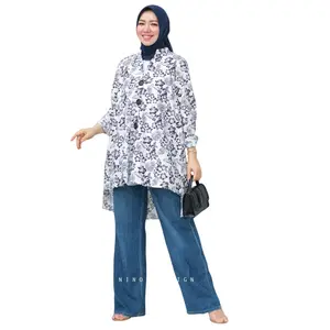 ZYVA TUNIK By Ninos Desgin muslim Panjang Wanita Atasan Kancing Hitam Gamis