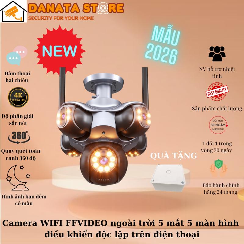 Lỗi 1 đổi 1 Camera FFVIDEO WIFI ngoài trời 5 mắt xoay được hiển thị 5 khung hình - Cảnh Báo Chống Trộm - Đàm Thoại