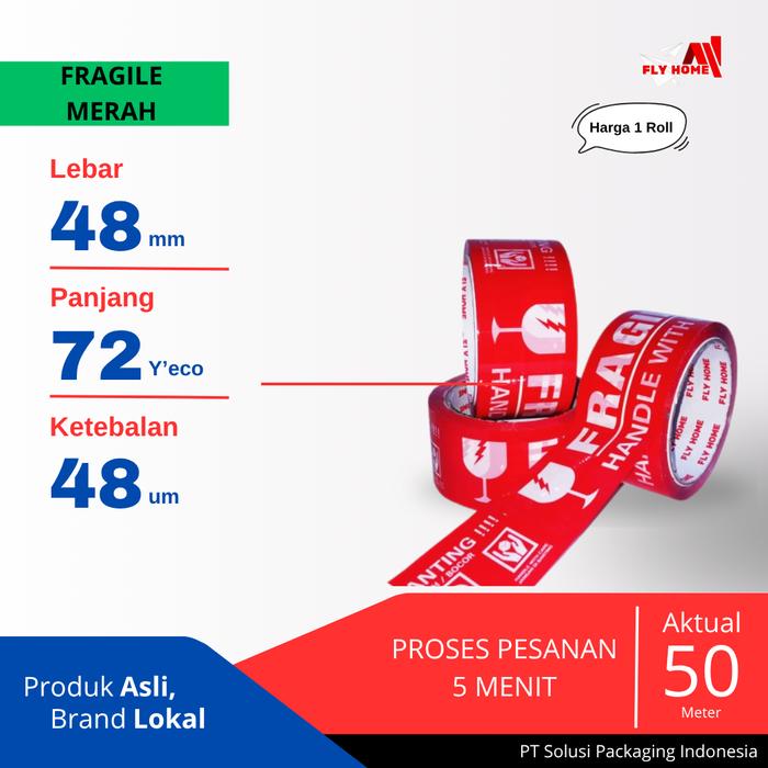 Gambar FLYHOME Fragile merah 72yard 48mm x 72yard 1 roll Lakban Fragile ECO - Merah dari Flyhome Brand Lokal Kota Bekasi Tokopedia
