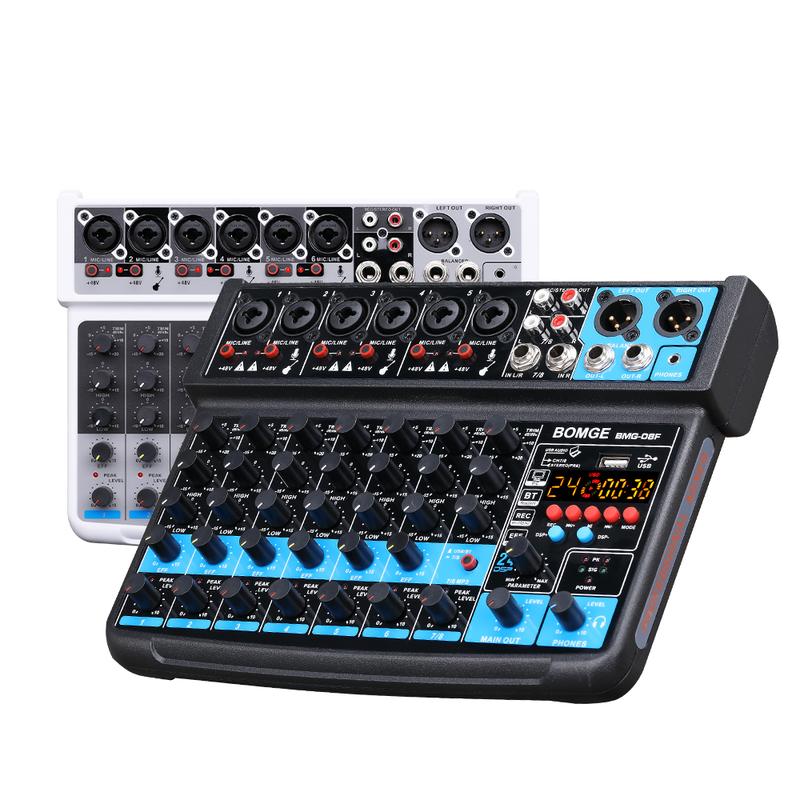BOMGE-mini 8 Channel Audio Mixer, Line Mixer, DC 5V, with MP3 Player, Bluetooth, 48V U Disk, 24DSP Effect, USB Recording Suitable for small club or bar, studio recording 0