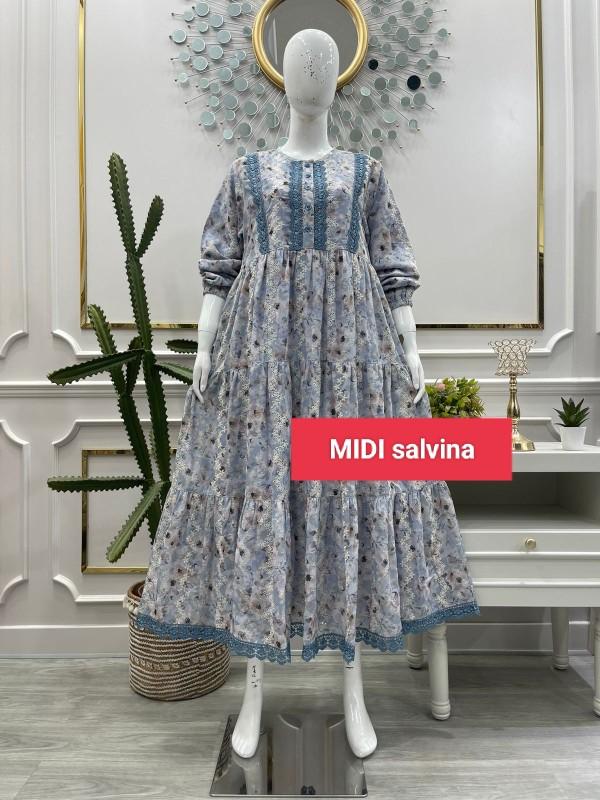 Midi dress Salvina ys katun bordir renda bawah busui
