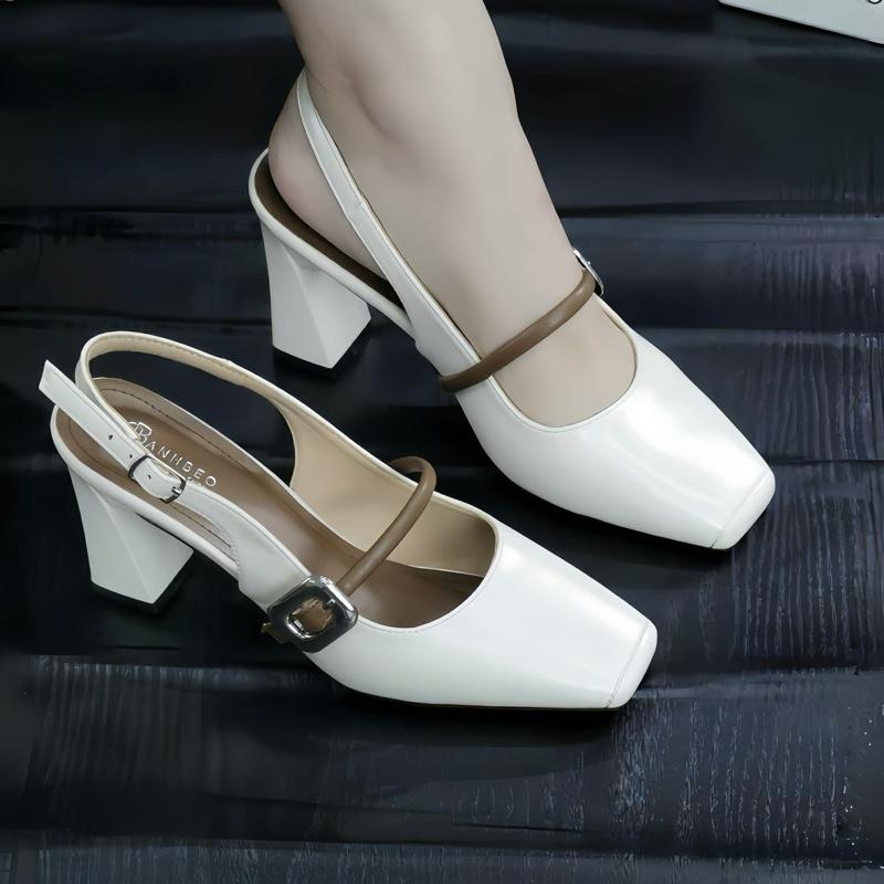 Giày sandal cao gót mũi vuông gót vuông 5P và 7P  Khóa màu bạc chắc chắn , êm chân Giày Bánh Bèo mã Sandalkhoabac dep