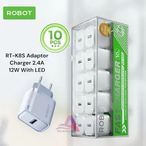 (1Box isi 10pcs) ROBOT RT-K8S ADAPTOR CHARGER 2.4A WITH LED SINGLE PORT USB ADAPTER KEPALA CHARGER 12W