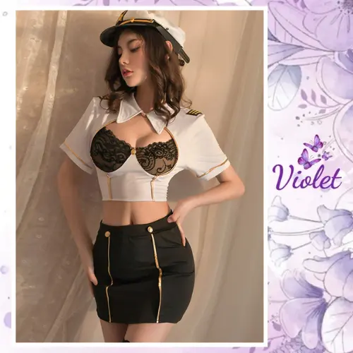 Lingerie Seragam Pilot Wanita Sexy Cosplay Seksi Pakaian Dalam Seksi Rok Mini 1351