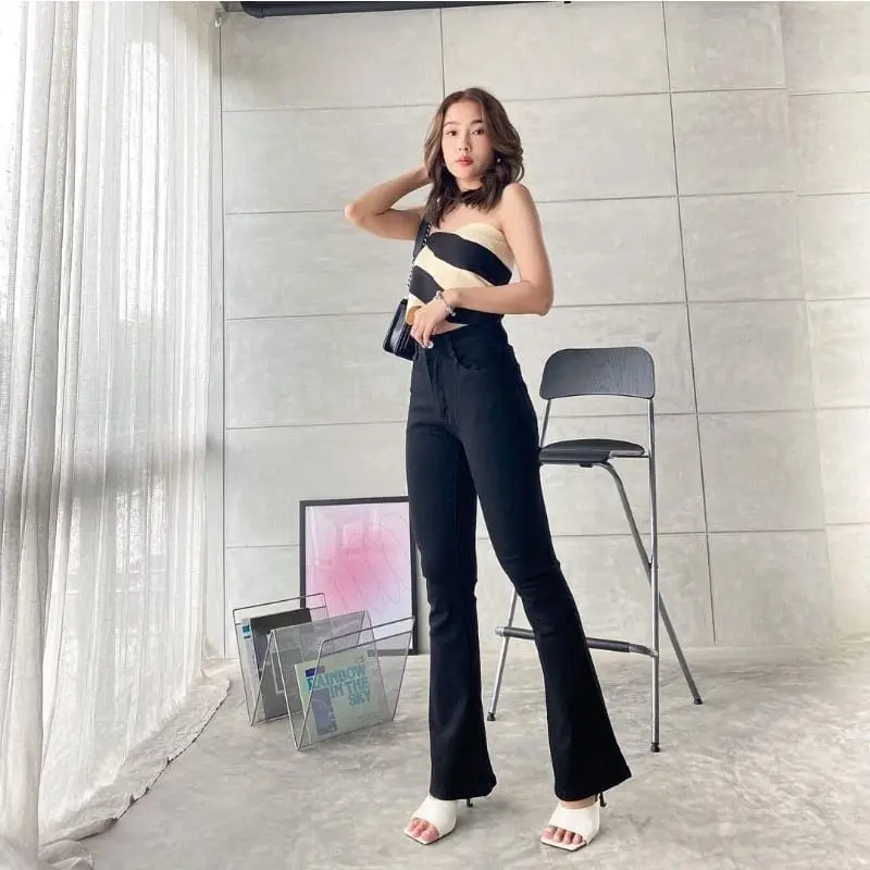 PIORIES STORE-Celana Jeans Cutbray Wanita HW Basic Kancing 1 Sofjeans 1