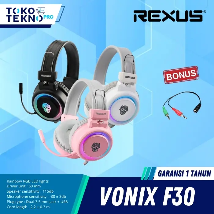 【FREE SPLITTER】Rexus F30 Vonix LED RGB Gaming Headset Microphone Earphones Headphones Earphone 0
