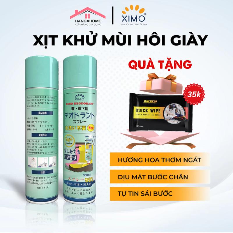 Bình xịt khử mùi hôi chân và làm sạch mùi hôi giày XIMO 300ml cao cấp, lưu hương 48h, sử dụng công nghệ Ag+ diệt đến 99,99% vi khuẩn gây mùi hôi, hương hoa Hồng và Lavender