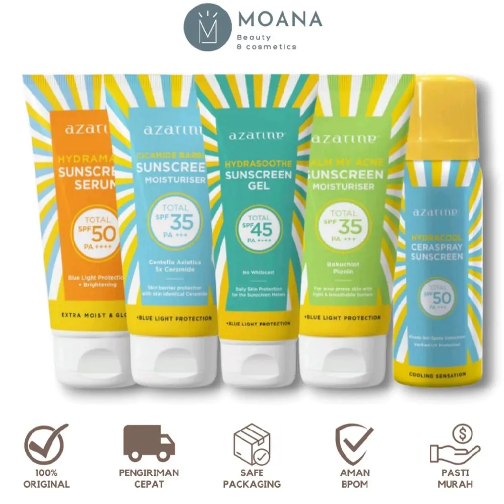 Azarine Sunscreen Series | Calm My Acne / Cicamide Barrier / Hydrasoothe Gel / Hydramax / Hydracool Ceraspray | Berjerawat Berminyak Sensitif Mencerahkan Glowing Melembabkan